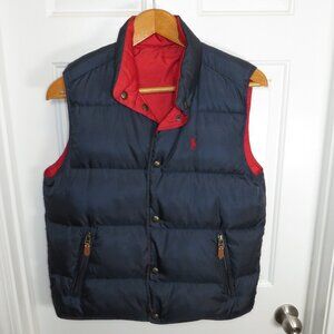 Polo Ralph Lauren Reversible Down Puffer Vest Mens Medium Snap Up Red/Navy